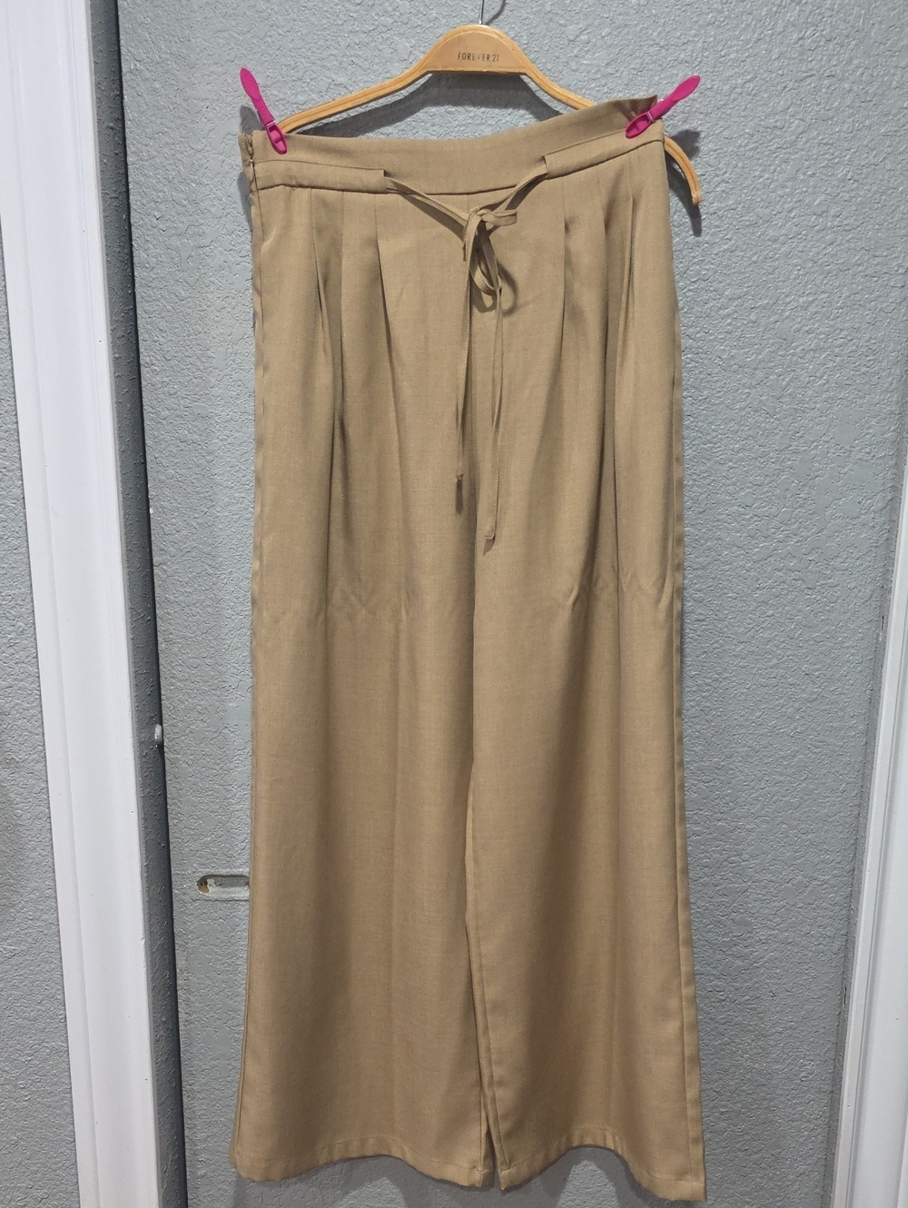 Wide Leg High-Rise Drawstring Pants - Beige